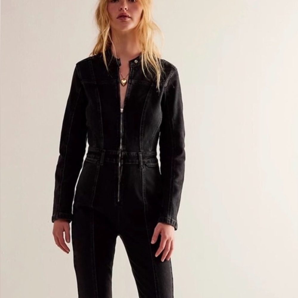 We the Free Black Denim Coveralls Long Sleeve Size Small